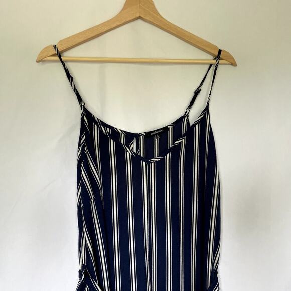 Ambiance Navy Blue White Striped Jumpsuit - Women's Large - Picture 2 of 10